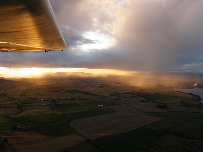 Sunset through rain