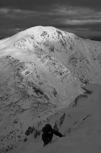 Kate scrambling up Stuc a Chroin