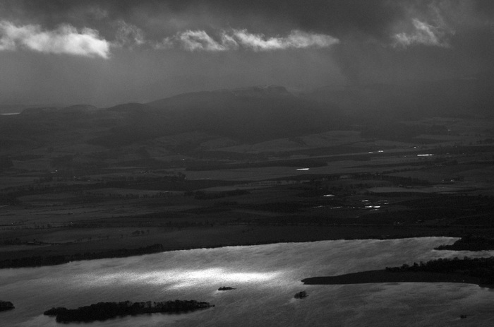 Wall of rain approaching Loch Leven