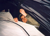 Mark entangled in tent