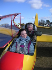 Jehane about to take a trial flight with Frank Smith